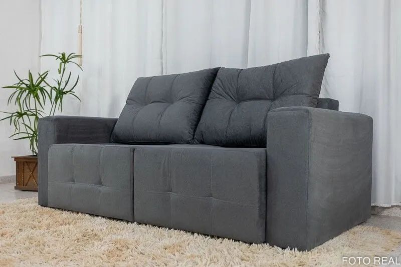 Sofá Retrátil 2 Lugares 180cm Cinza Almofadas Soltas  - Foto 3