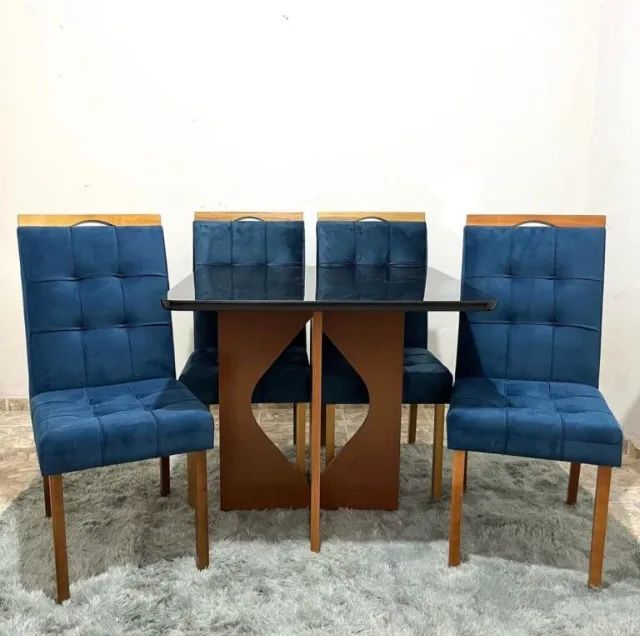 sala mesa jantar com tampo de vidro 