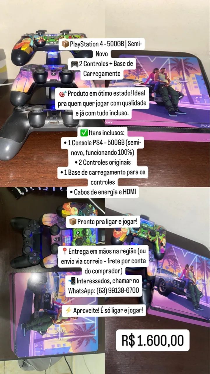 PlayStation 4 500GB + Acessórios - Oportunidade!