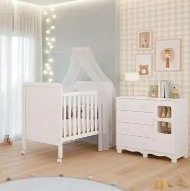 Comoda Uli 1 Porta + Berço Cama Americano Cloe, 100% MDF - Peroba - Foto 2