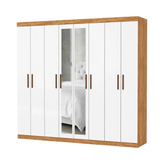 Roupeiro Rubi Plus 8 Portas 4 Gavetas com Espelhos - Receba Hoje 