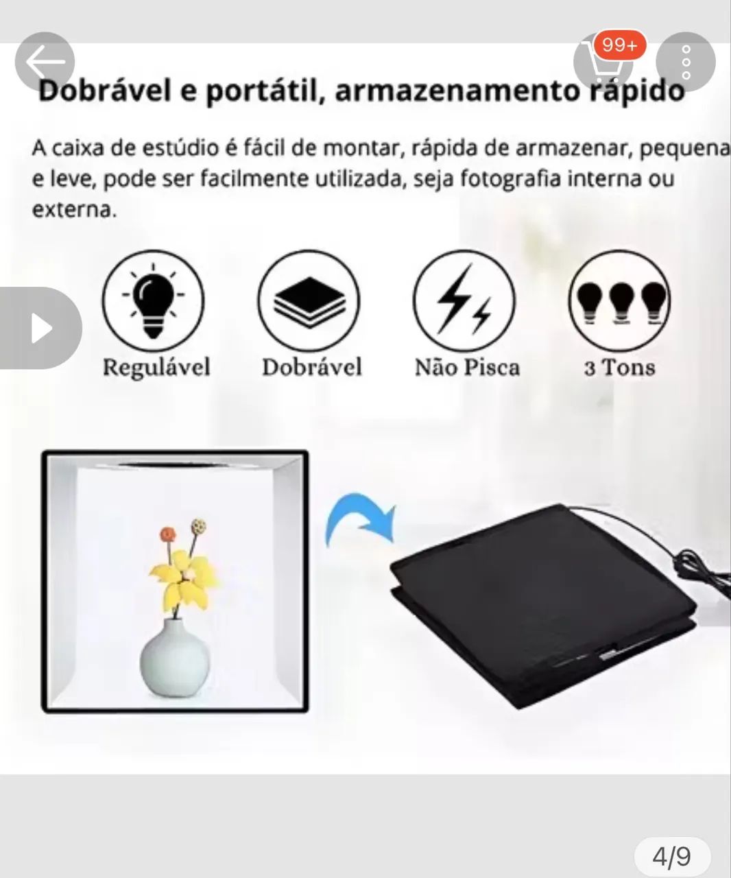 Mini estúdio fotográfico 40x40 estado de novo - Foto 4