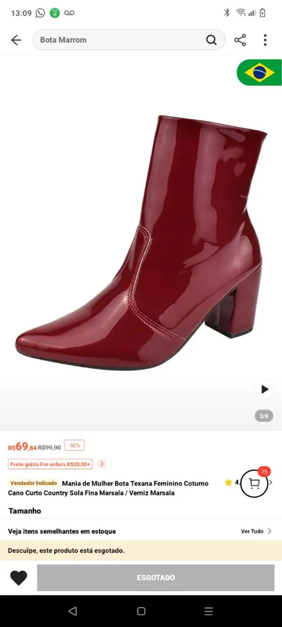 Bota Texana Feminina Coturno Cano Curto Country Sola Fina Marsala