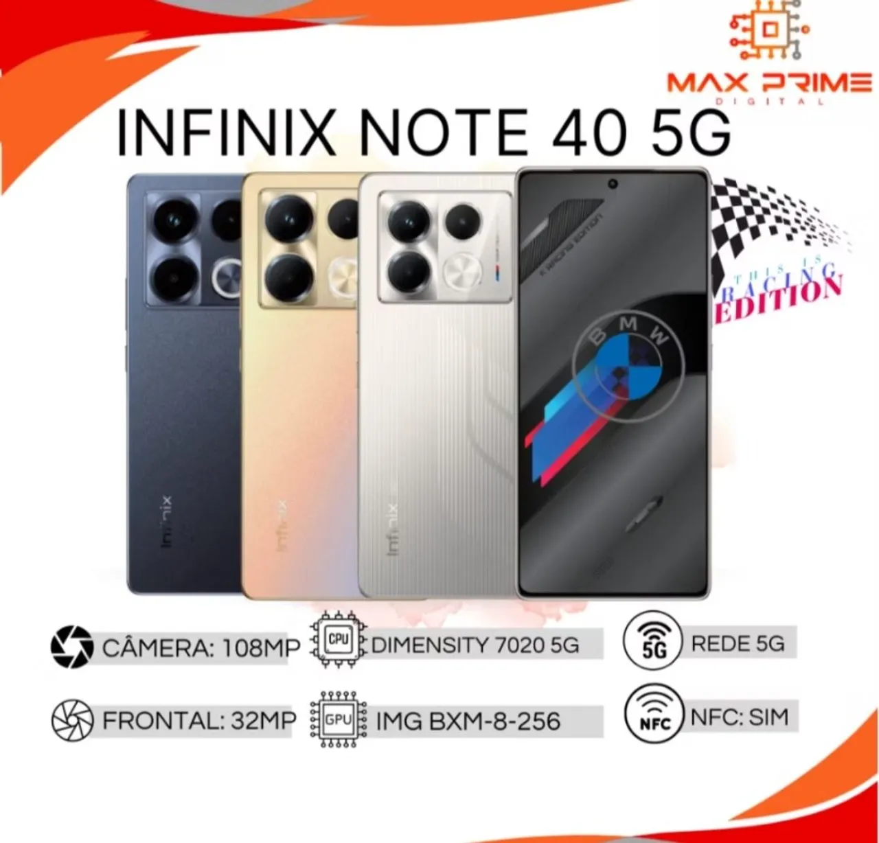 Infinix Note 40 5G, Câmera 108MP, 256GB e 8G, Processador Dimensity 7020 5G