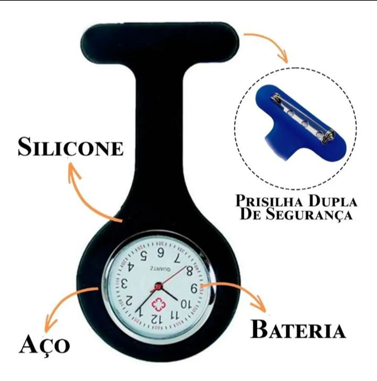 Relógio de lapela ou bolso de silicone preto. - Foto 2