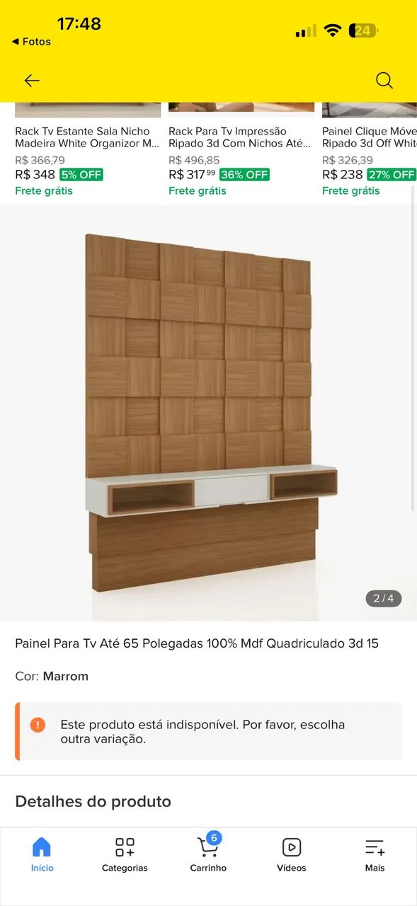 Vendo - Painel Para Tv Até 65 Polegadas 100% Mdf Quadriculado 3d 15