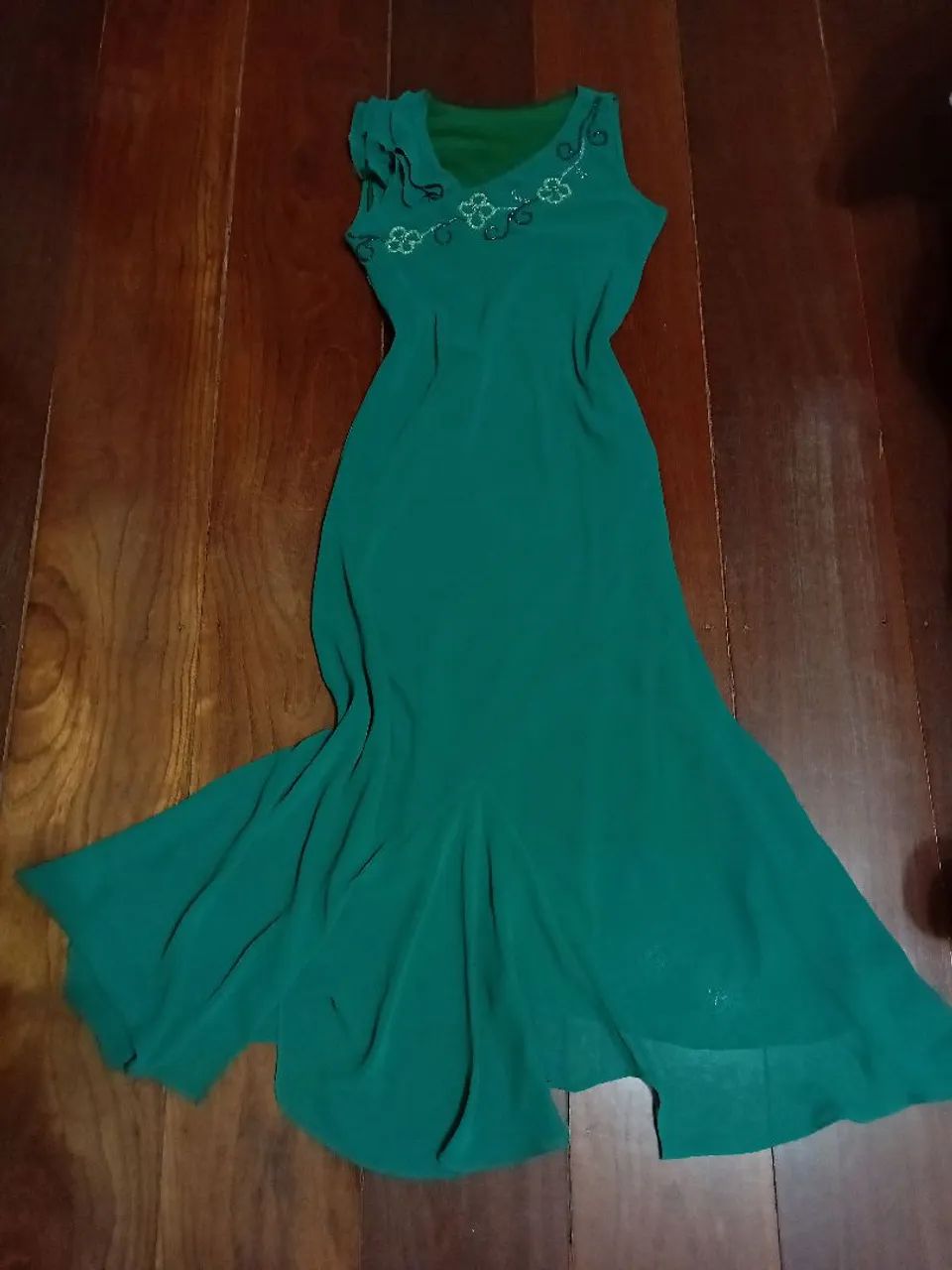 Vestido vintage bordado verde - Foto 4