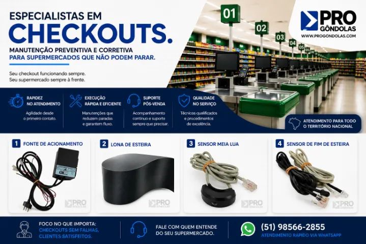 Peças e Manutenção para Checkouts | Sensores, Fontes, Motopolias e Roletes