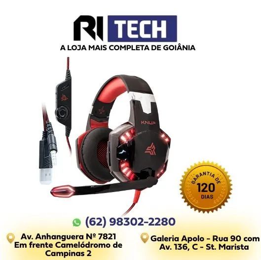 Headset Gamer LED Super Bass Som Potente Compatível PC Console Celular