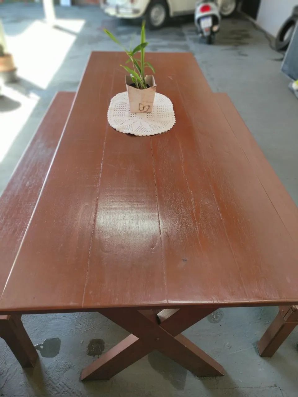 Mesa madeira churrasco área lazer 