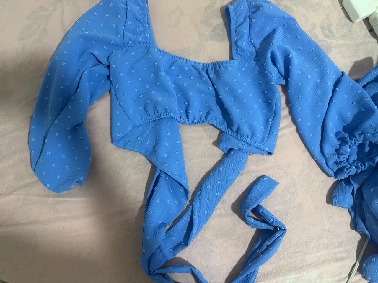 Conjunto saia longa e cropped texturizado em poá - Foto 4