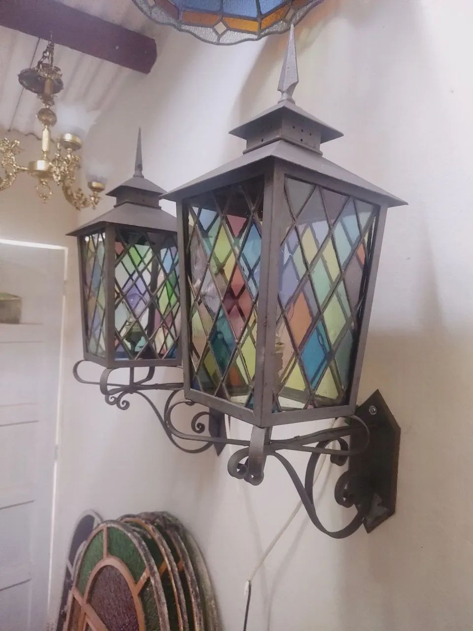 Arandelas com vitral da década de 70 - Foto 2