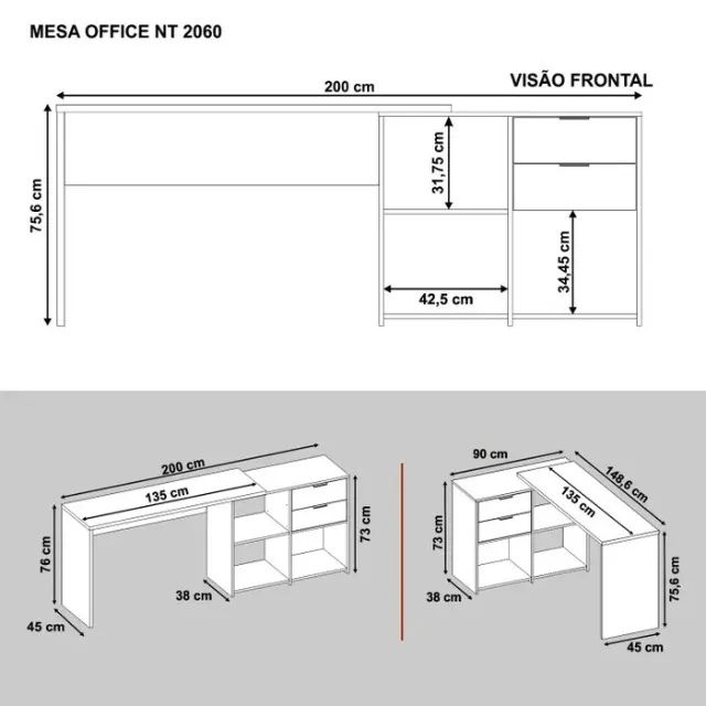 Mesa de Escritório com 2 opções de Montagem com 2 Gavetas - Foto 3
