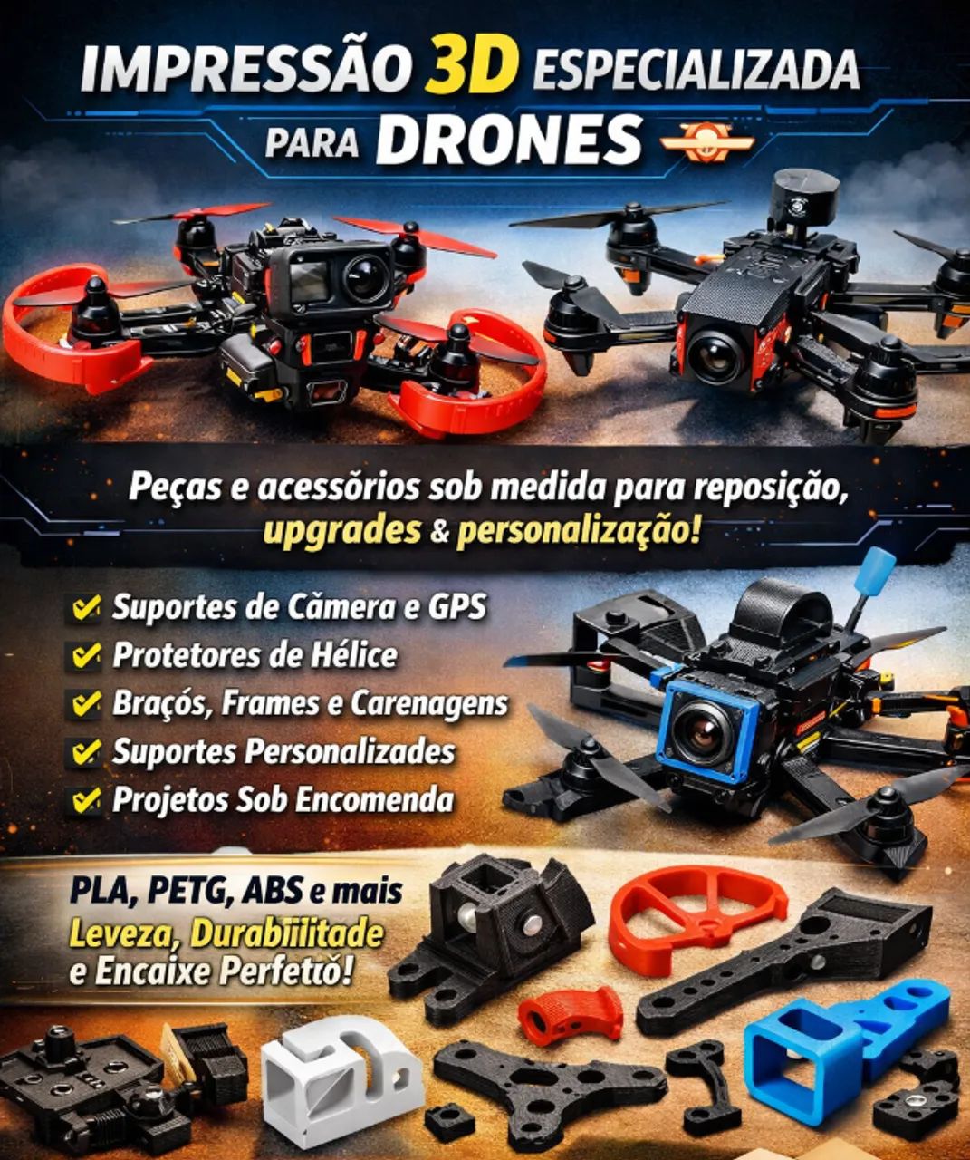 Peças impressas  para drones