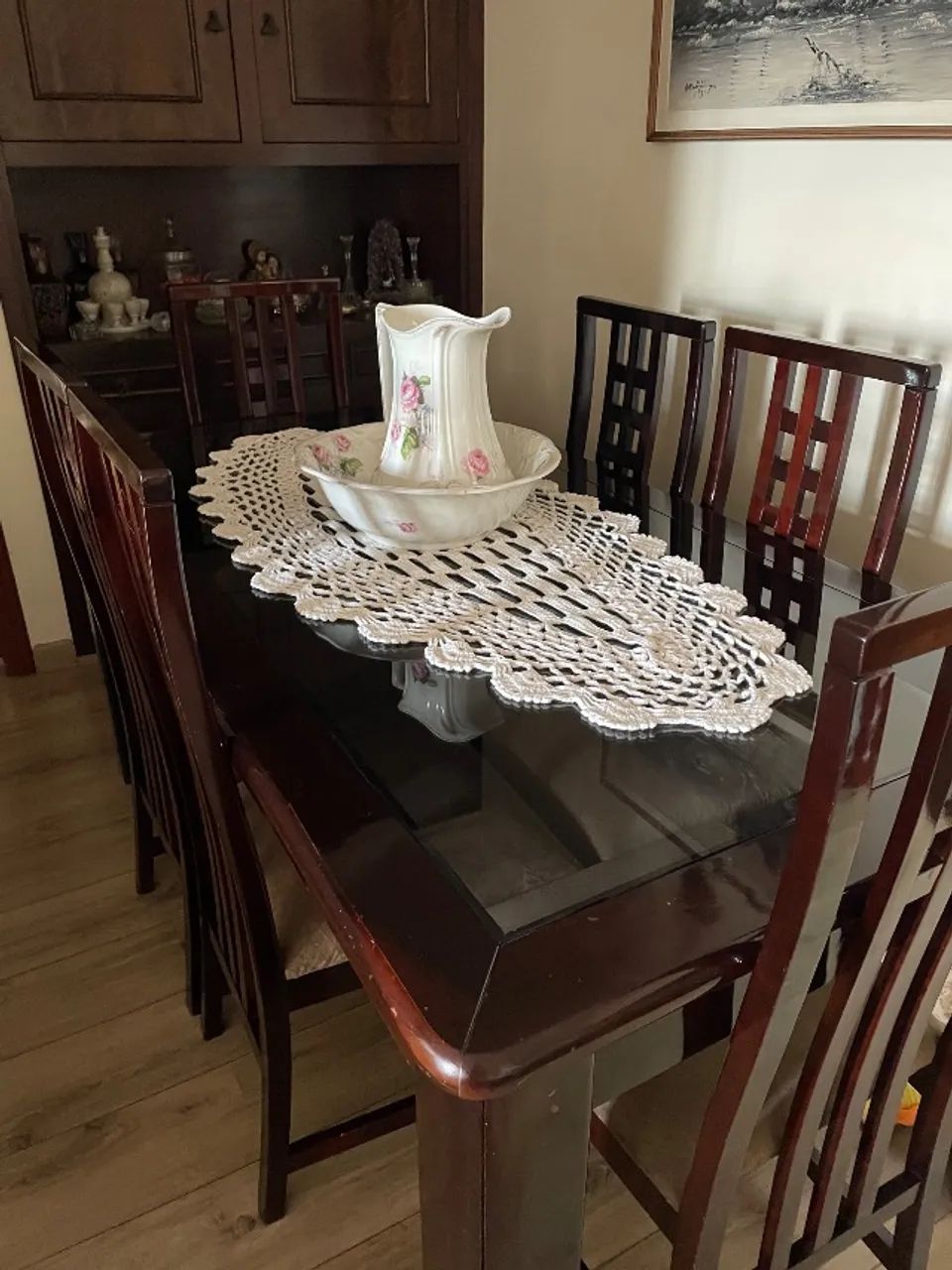 Mesa de jantar 1,80x0,90 com tampo de vidro com 6 cadeiras - Foto 2