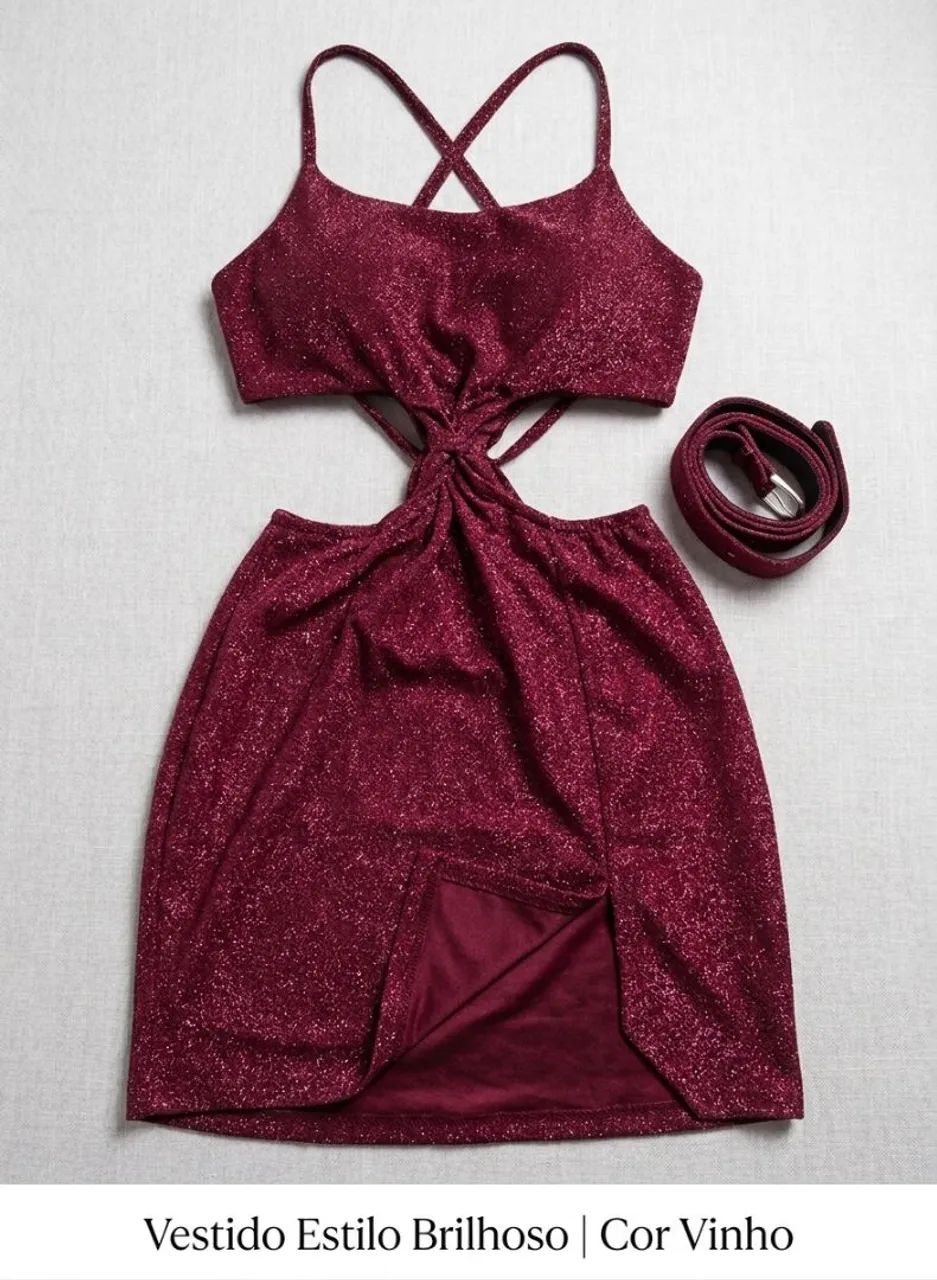 Vestido com cinto,brilhoso - Foto 2
