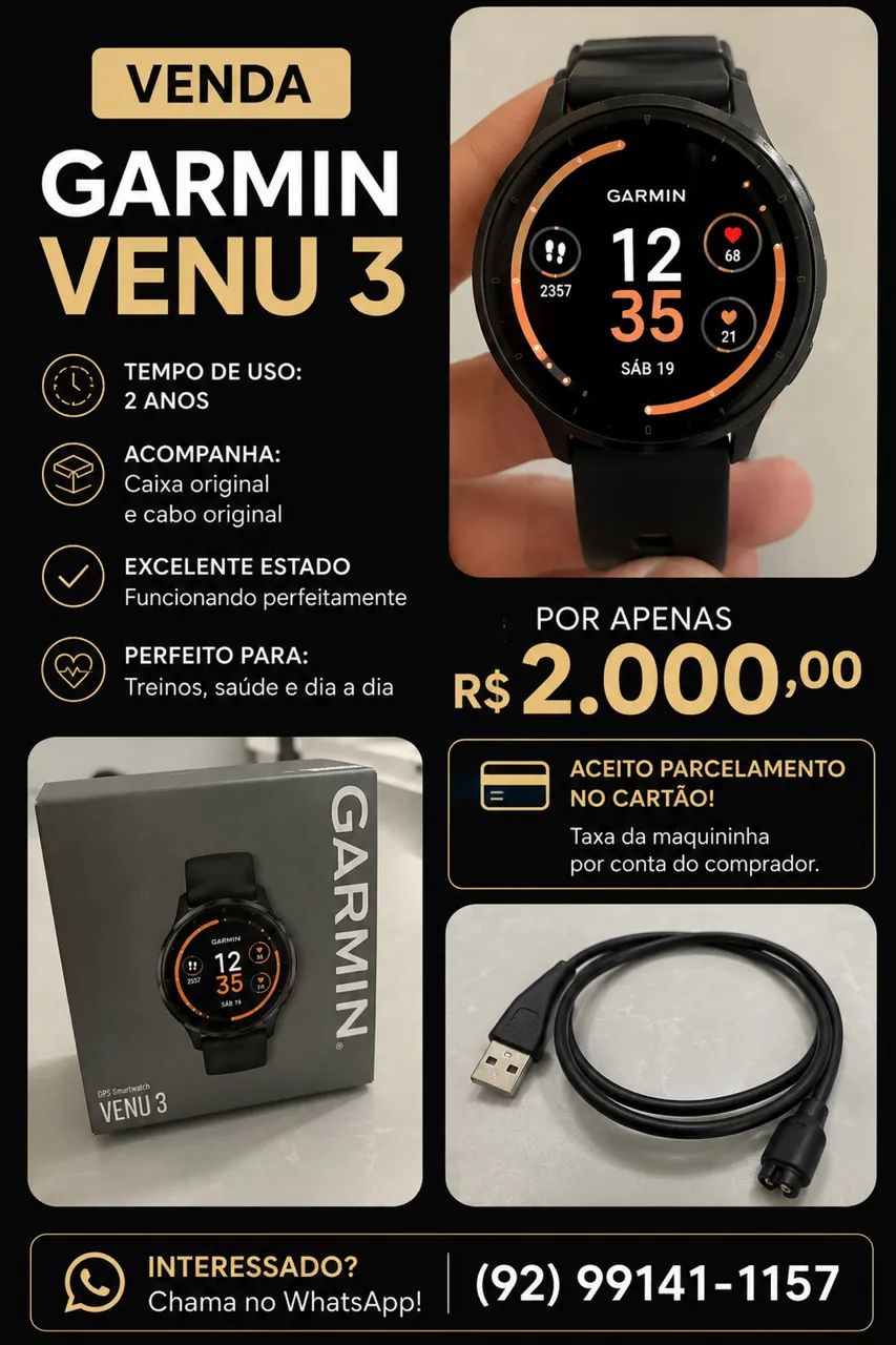 Vendo relógio Garmin Venu 3 