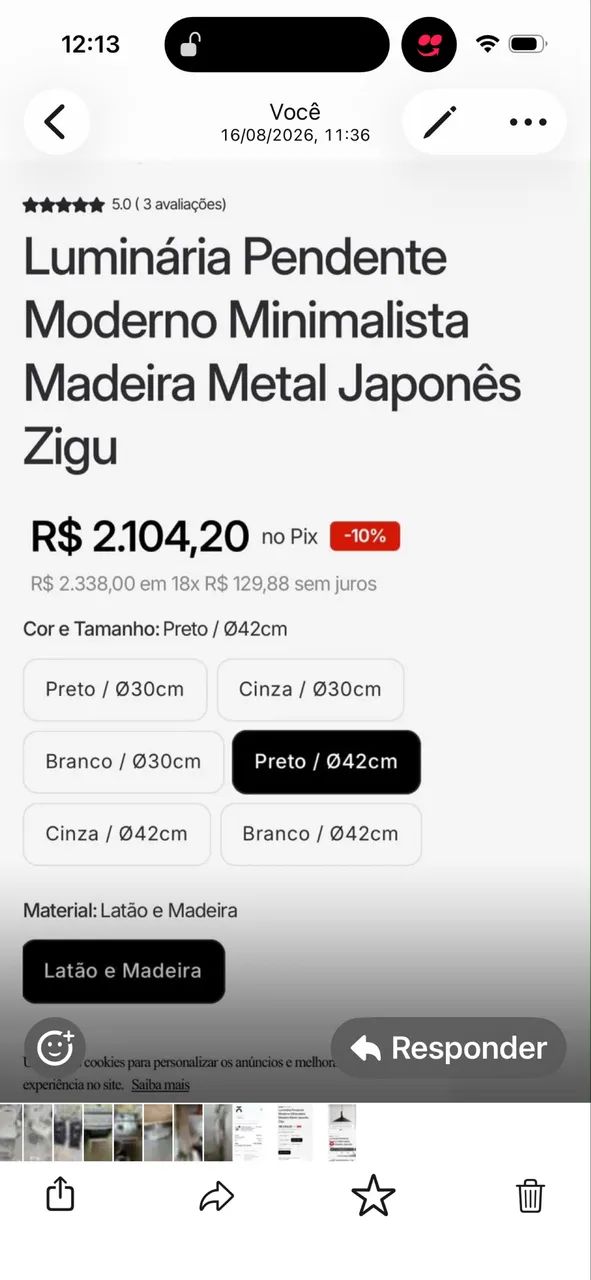 Luminária pendente nova na caixa 