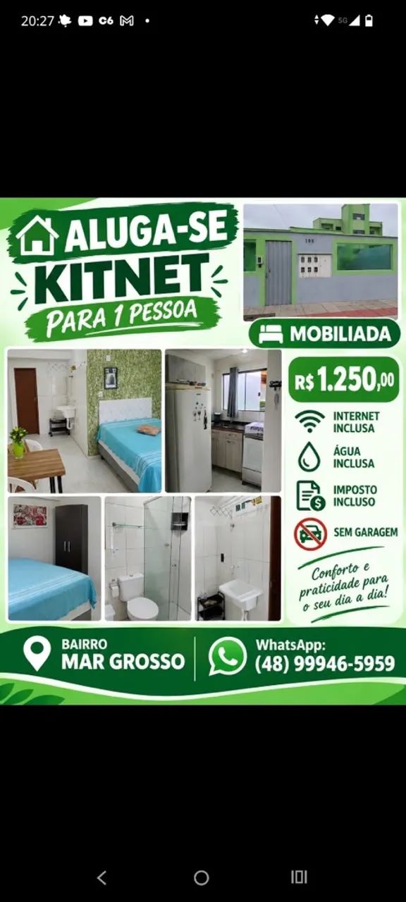 Alugo Kitnet mobiliada Mar Grosdo