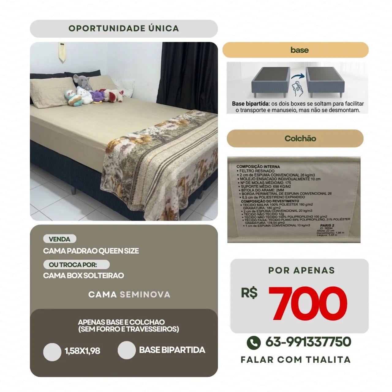 Cama queen seminova 
