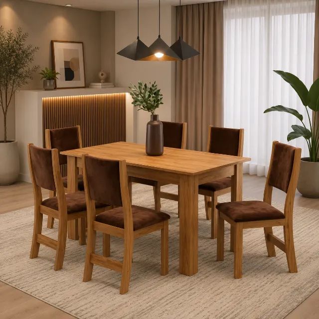 Mesa de jantar com 6 cadeiras nova de fabrica 