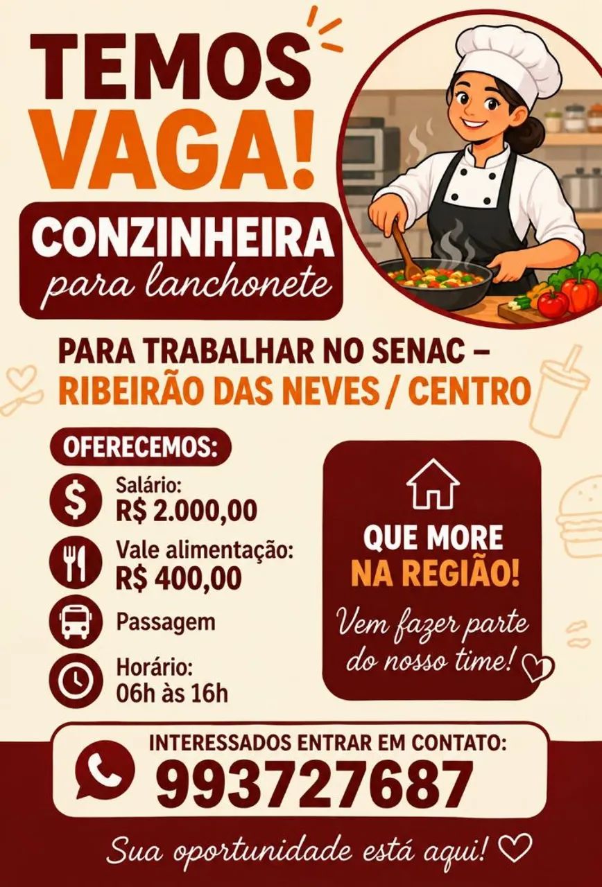 Vagas ( Cozinheira) *