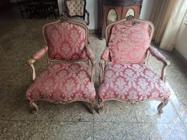 Cadeira / Poltrona Vintage Colonial Luis XV de tecido - Par de 2 Cadeiras - Foto 2