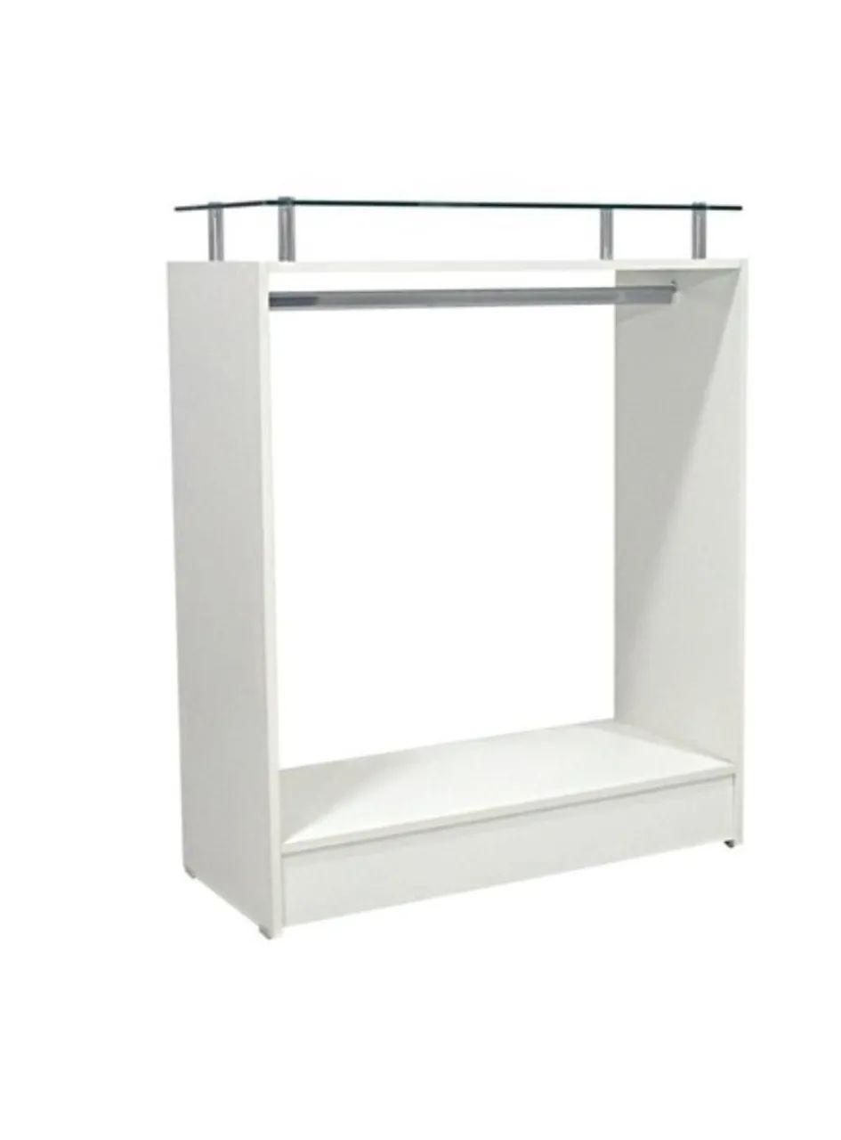 Central counter display stand for stores: Arara clothing rack with glass shelf for boutiques