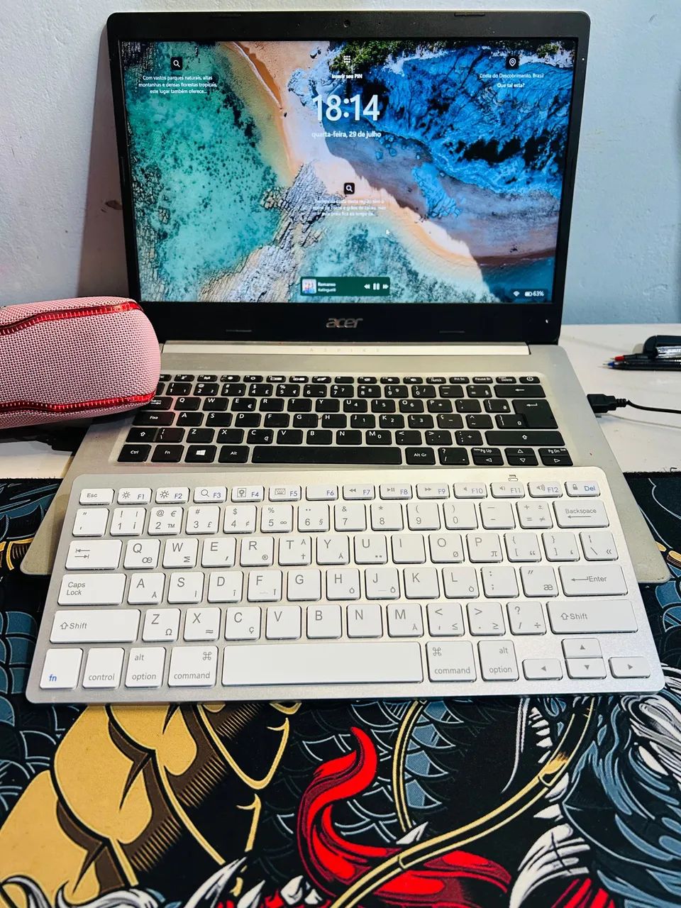 Teclado Bluetooth Branco Slim para PC Notebook Tablet Celular - Foto 4