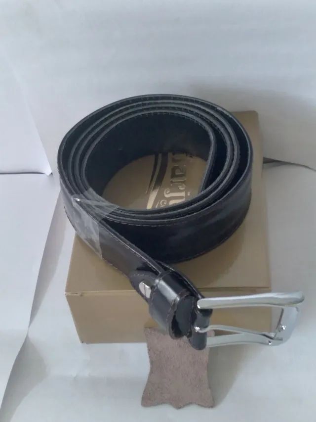 Cinto de couro legítimo masculina regulável com fivela cromada  - Foto 5