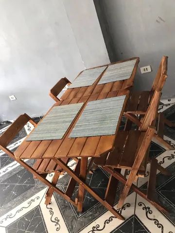 Mesas de madeira com 4 cadeiras para lanchonetes 