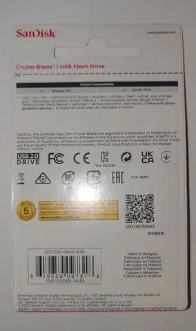 Pen drive Sandisk 64Gb original novo lacrado! - Foto 2