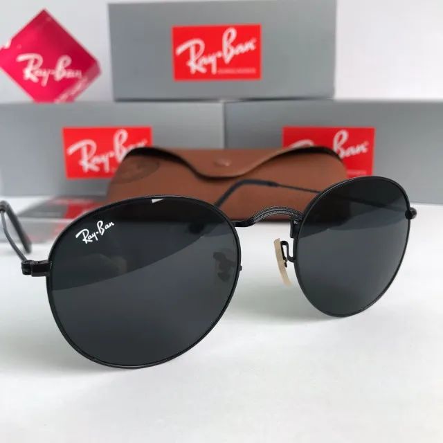 Óculos de sol Ray ban Round Black Rock Lentes de Cristal - Foto 2