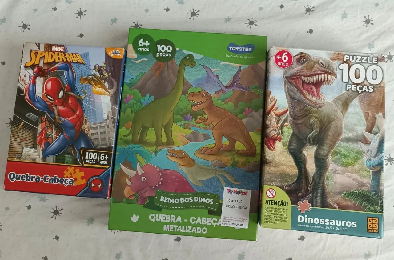 Quebra-cabeças de Dinossauros e Homem-Aranha 100 Peças