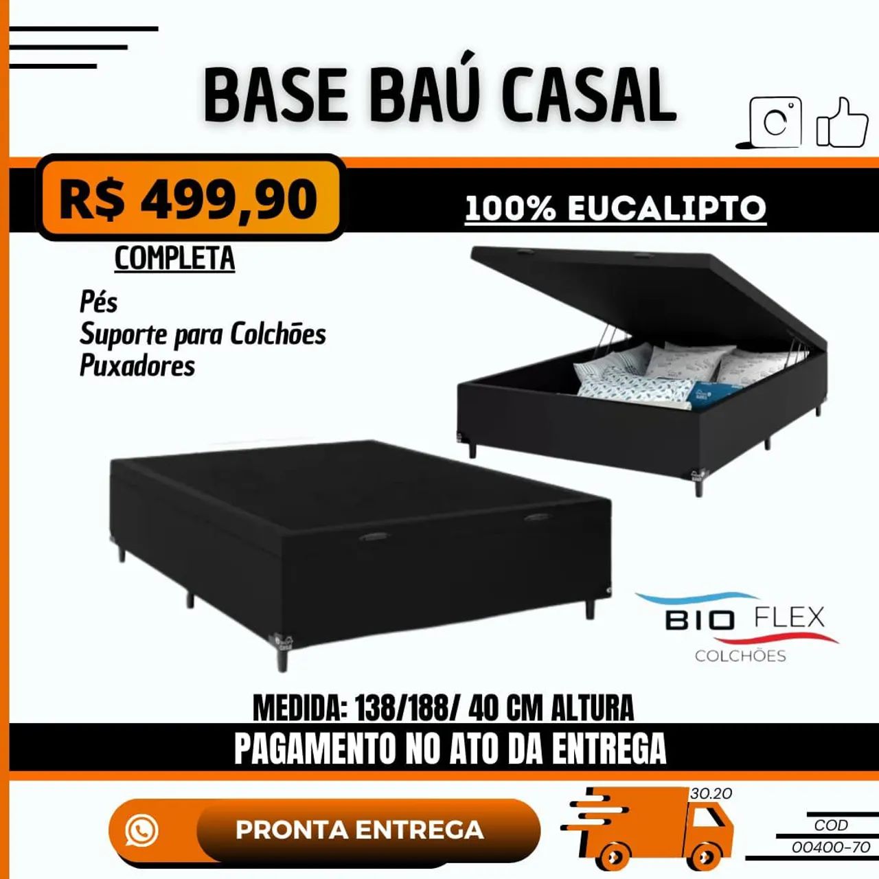 Base Baú Casal Completa 100% Eucalipto - Pronta Entrega