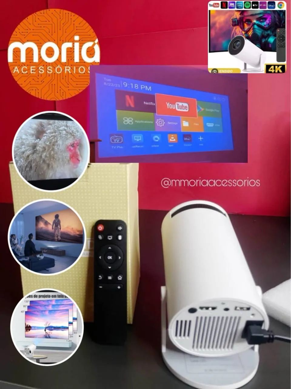 Projetor de imagens 5G Wi-Fi Bluetooth Android 4K Full HD 