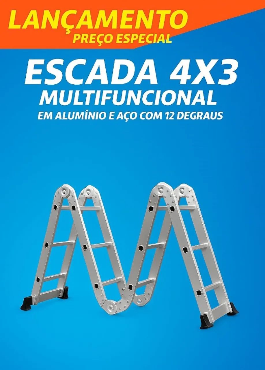 Multifunctional Articulated Ladder 3x4 - 12 Steps, 13 Positions in Aluminum (NEW)