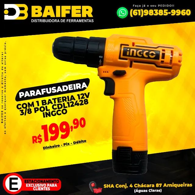Parafusadeira Com 1 Bateria 12V 3/8 Pol CDL12428 Ingco