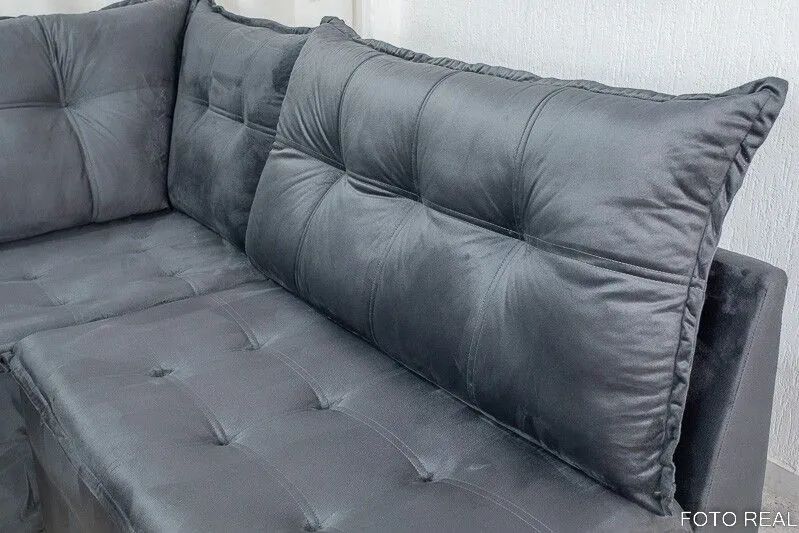 Sofá de Canto 5 Lugares com Puff Veludo Cinza - Foto 4