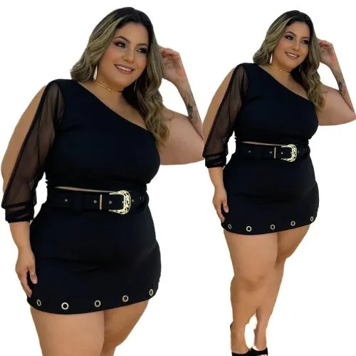 Conjunto Feminino Plus Size Preto Sofisticado