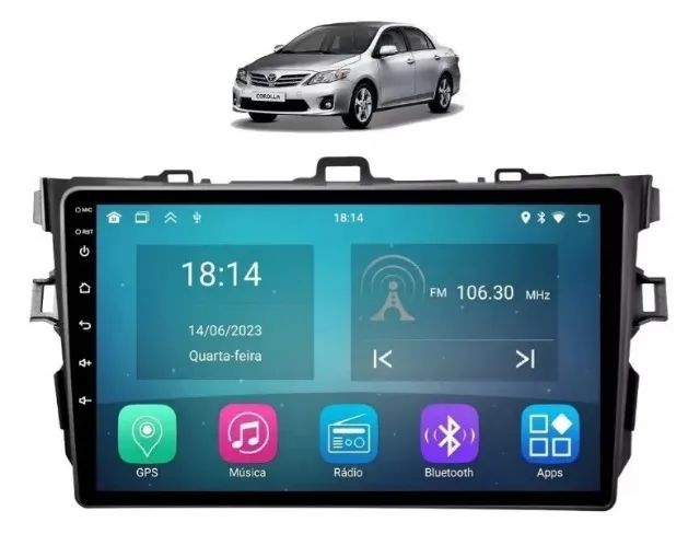 Central Multimídia Android  9 pol. c/ Carplay e Android auto s/fio Corolla 2008 a 2014