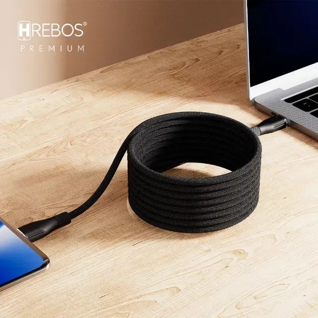 Cabo de carregador de celular, not, 1,8 metros, tablet de 60W - Magnetico, Hrebos USB-C
