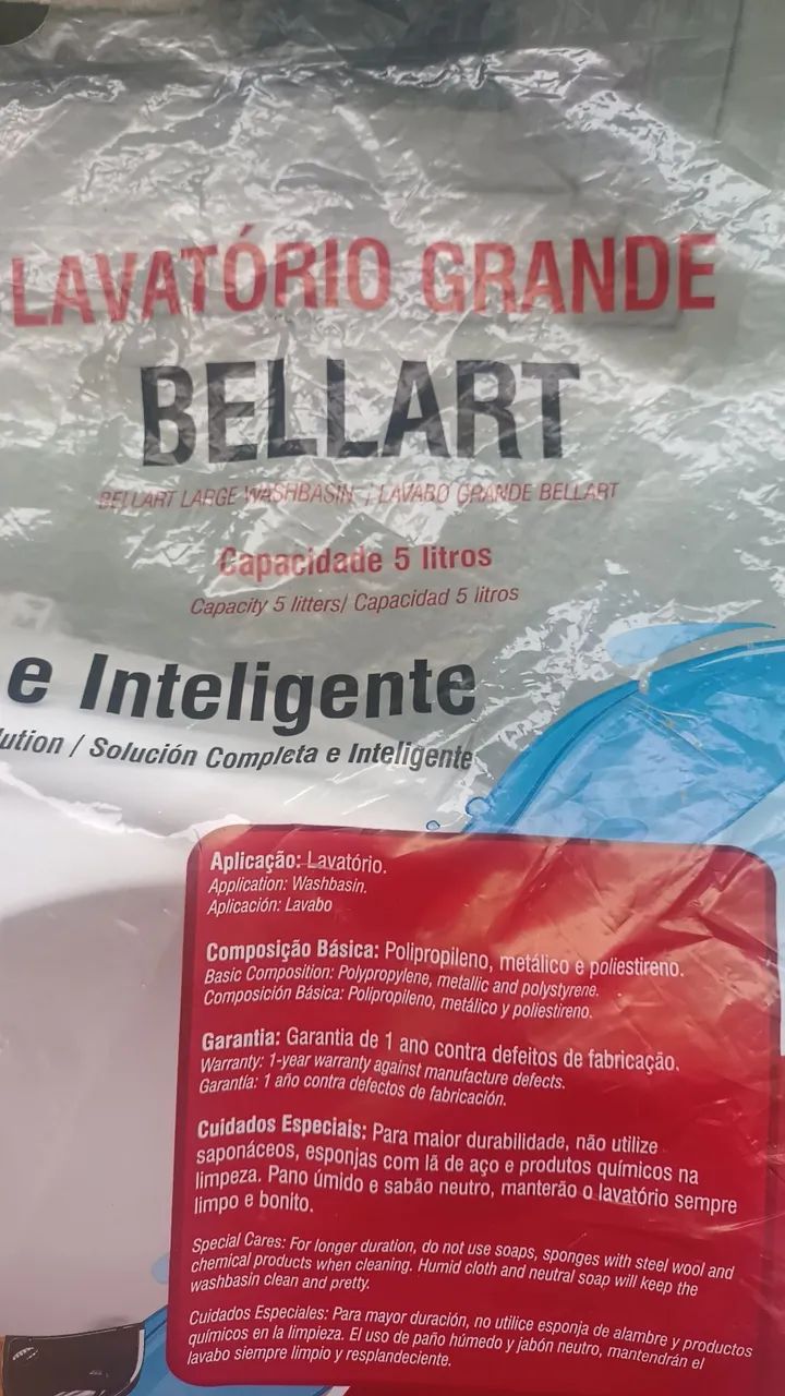 LAVATÓRIO DE BANHEIRO GRANDE BELLART 5 LTS
