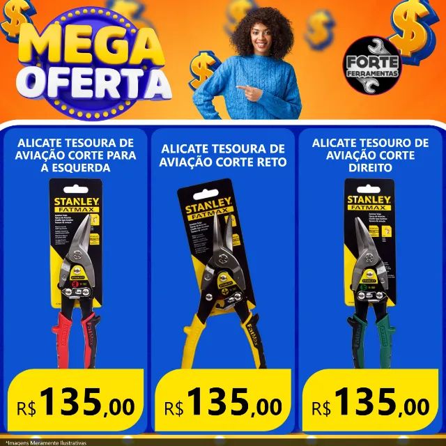 Alicate Tesoura De Aviação Corte Direto, Esquerdo, Reto 18Ga Stanley