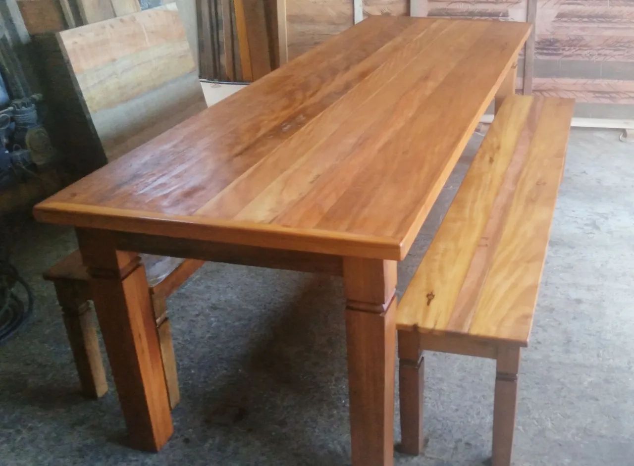 Mesa com bancos 10 lugares 270x90 peroba rosa - Foto 4