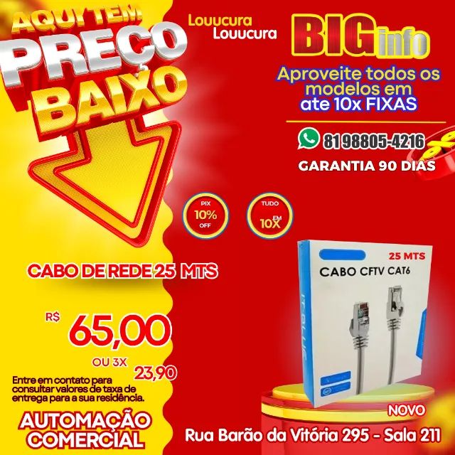 Cabo de Rede 25m cat6 25 Metros para Internet Alta Velocidade 