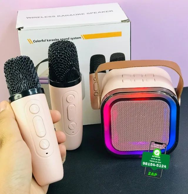 MAIS VENDIDA! Caixinha de som karaoke bluetooth com microfones - Foto 2