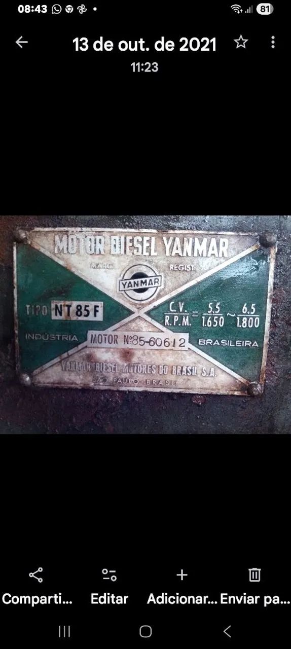 Motor yanmar yamar NT85 + bomba 4cv