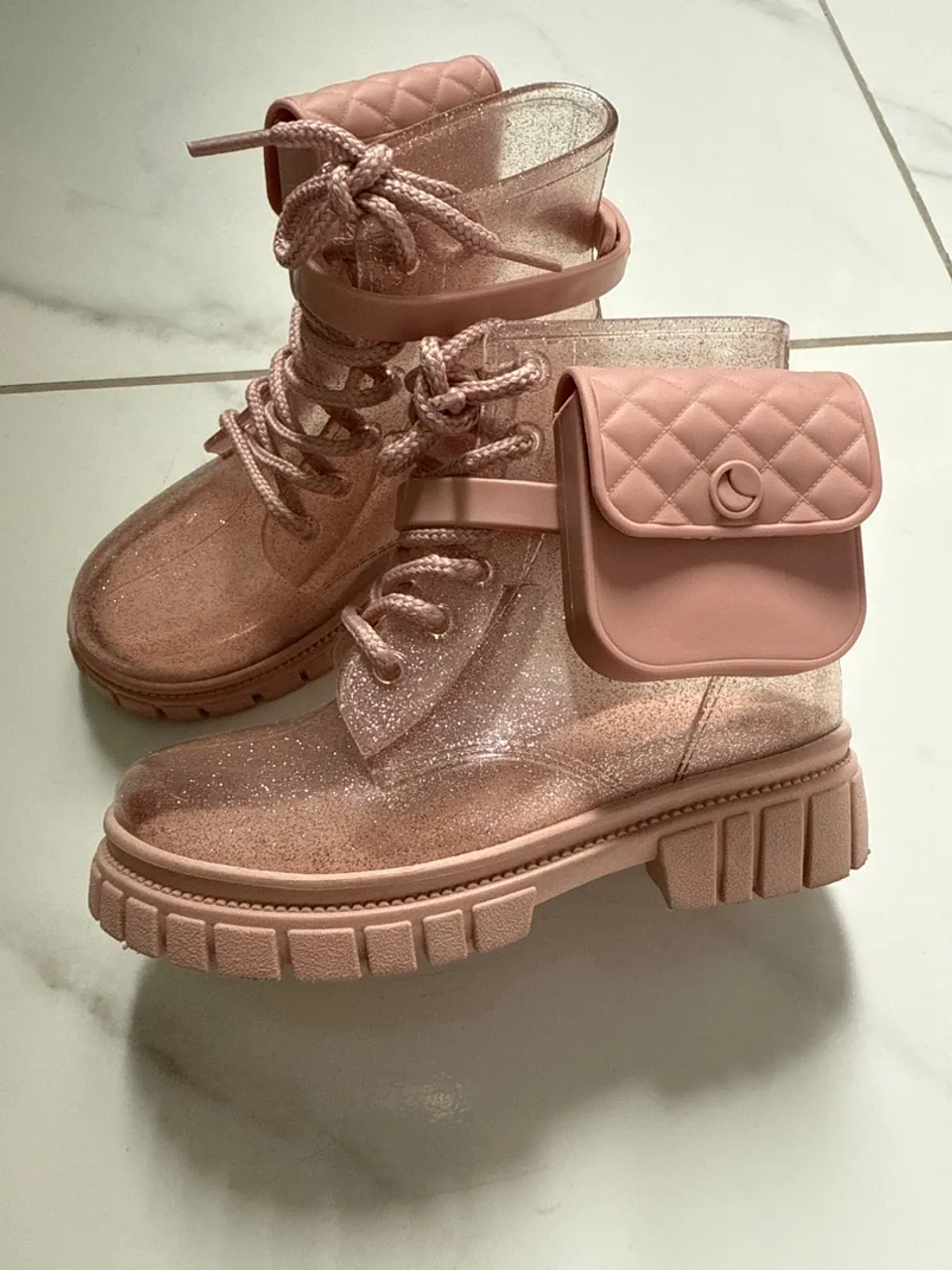 Botas de Glitter Transparente Rosa
