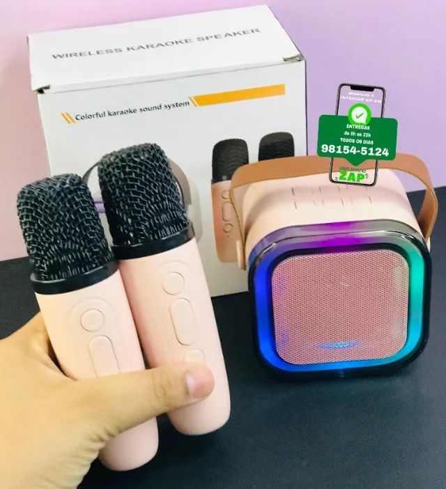 MAIS VENDIDA! Caixinha de som karaoke bluetooth com microfones